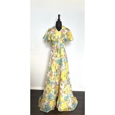Vintage 70s Full Length Maxi Dress Sz M Fairycore Gown Floral USA Union Made