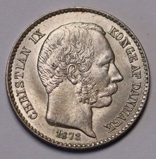 1878 Danish West Indies 10 Cents Silver Coin Christian IX KM# 70 AU