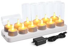 Rechargeable Tea Lights Flickering Flameless Candles with Charging Base and A...