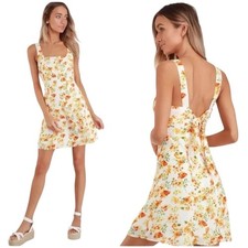Lulus Day Date Tie Back White Orange Floral Mini Dress Womens Size Large New