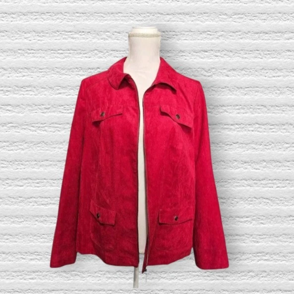 Conjunto de traje de 2 piezas para mujer 16W Studio Works blazer rojo y pantalones East 5th a rayas Foto 4 de 4