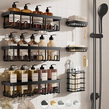 6 Pcs Shower Caddy Stainless Steel Bathroom Shelves Adhesive Wall Organizer
