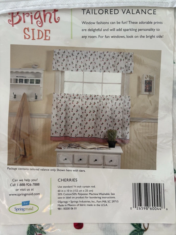 Springmaid CHERRIES Tailored Valance 60 x 10  New in Package - Image 4 of 4