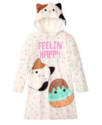 Squishmallows Nightgown Pajama Gown Sleep Shirt Hoodie Girls Cam Cat Ice Cream
