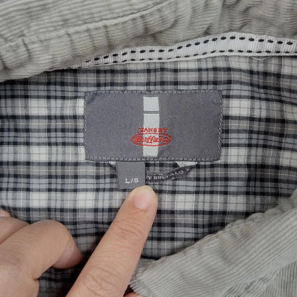 Camisa Buffalo David Bitton Para Hombres Grande Gris Pana Con Botones Codo Parches Foto 2 de 4