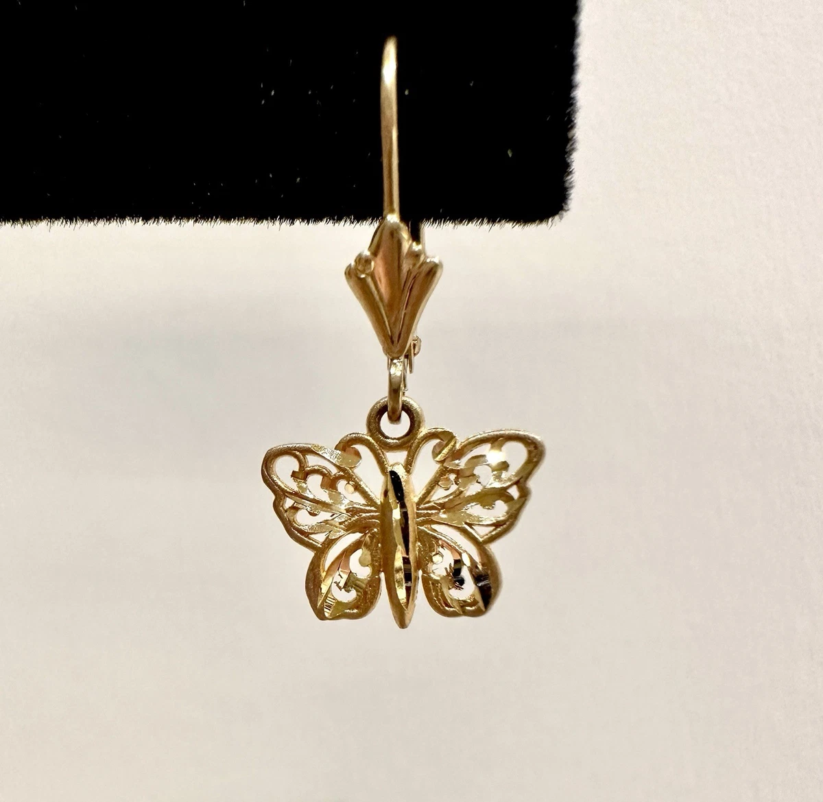 Vintage Signed Michael Anthony 14k Gold Butterfly Leverback  Filigree Earrings