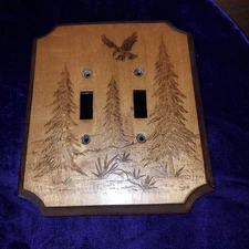Vintage Eagle Spruce Pine Trees Double Switch Plate Cover Man Cave Cabin Decor