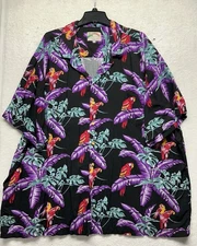 Paradise Found Mens Size 4XL Black Magnum Pi Button Up Hawaiian Shirt (L5)