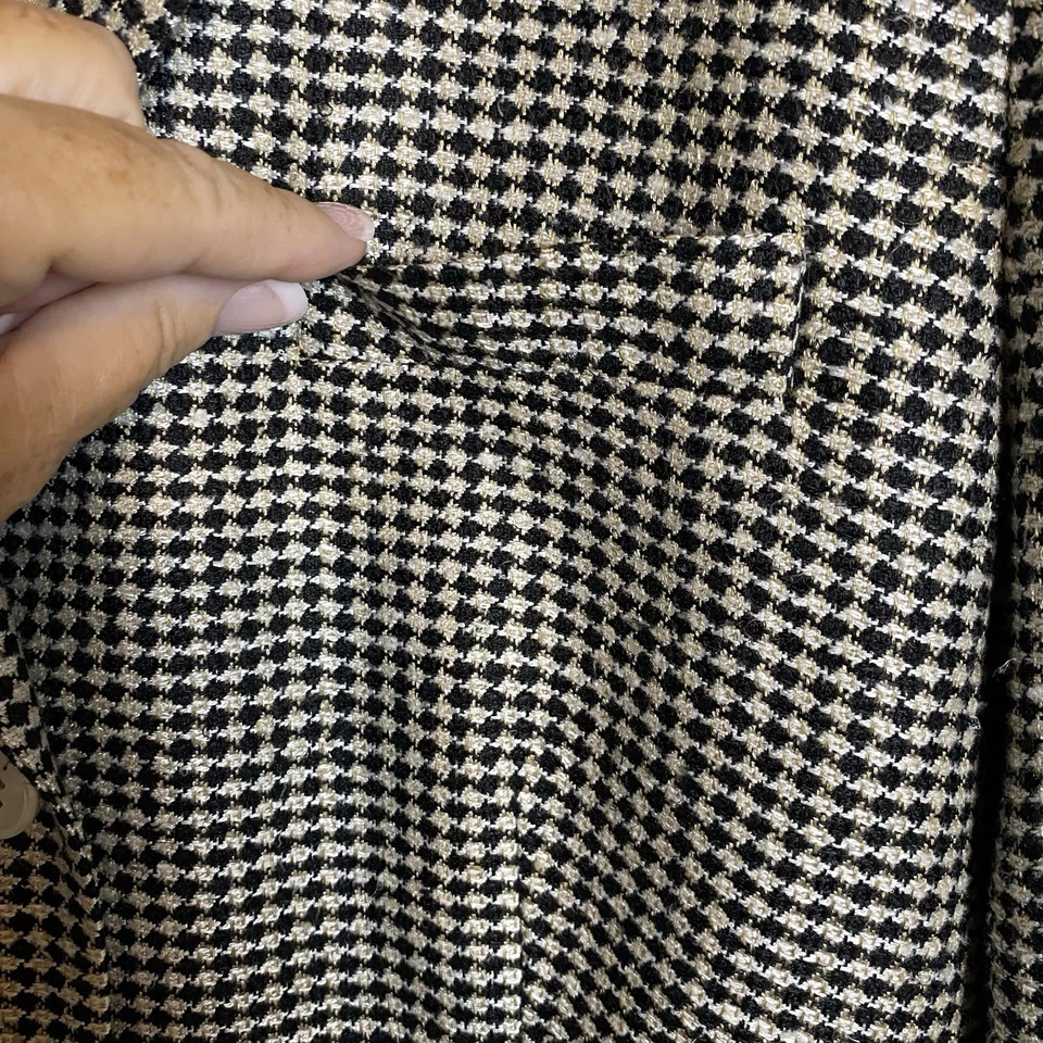 Jaqueta Blazer Feminina Orvis Manga Comprida Forrada de Seda Houndstooth Tamanho 8, Fabricada nos EUA - Imagem 3 de 4