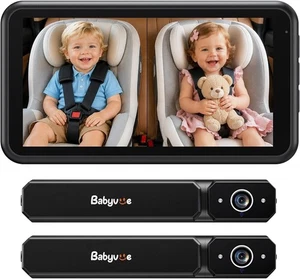 Babyvue Wireless Dual Car Camera Baby Monitor for 2 Kids, HD1080P, 5.2" Display
