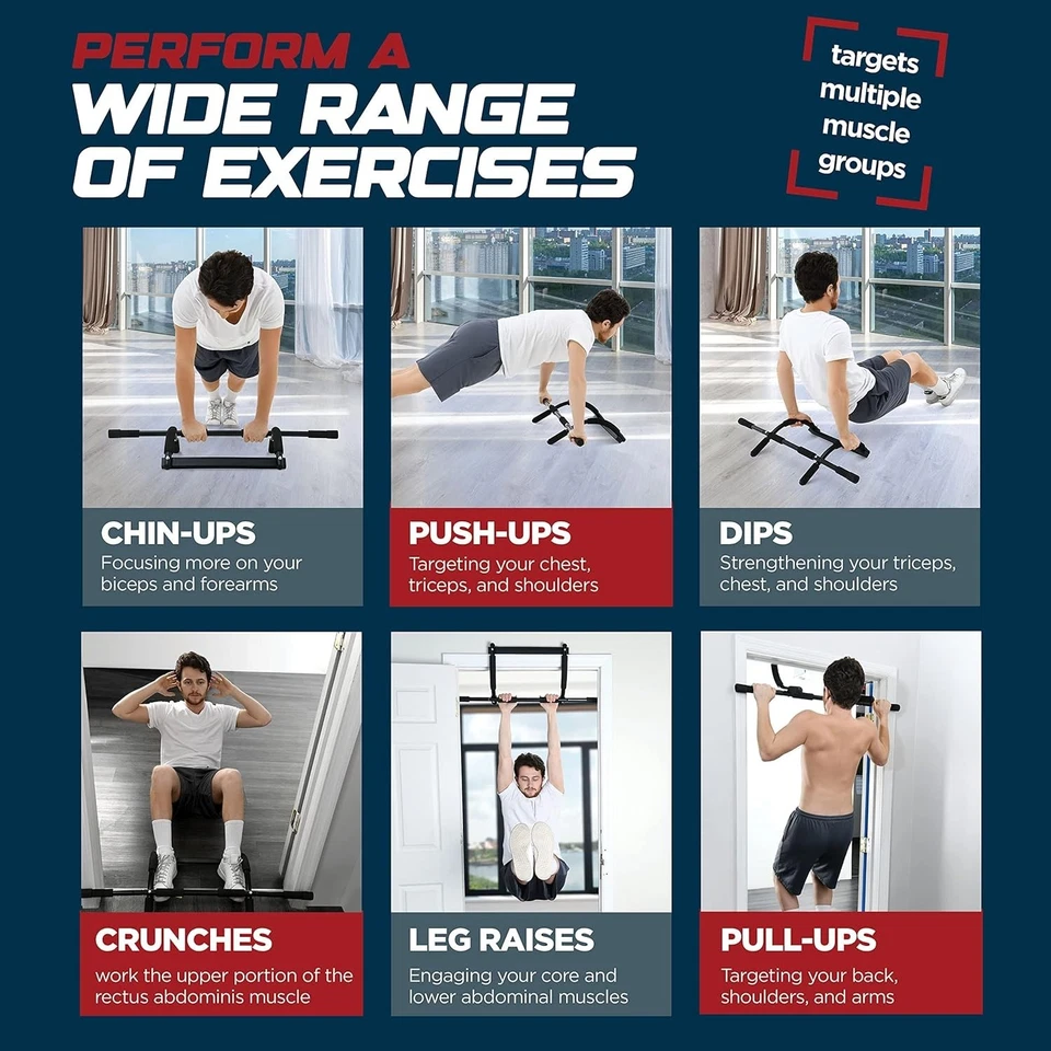 Barra de tracción de puerta de alta resistencia sin taladro entrenador de barbilla 300 lb agarre múltiple fitness - Imagen 4 de 4