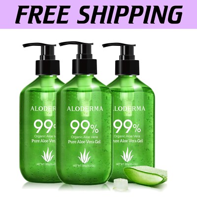 99% Organic Aloe Vera Gel - Hydrating Sunburn Relief in Pump Bottle - 3x10.6oz`