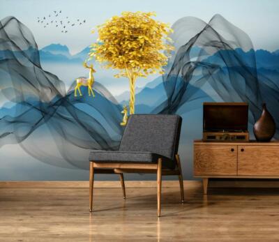 3D Golden Tree Deer 5583NA Wallpaper Wall Mural Removable Self-adhesive Fay