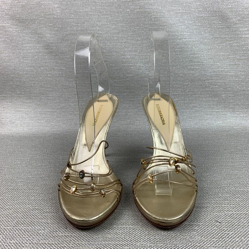 BCBG Maxazria Mule Stiletto Sandals Gold Leather Open Toe Straps Slide Size 8.5B - Picture 6 of 12