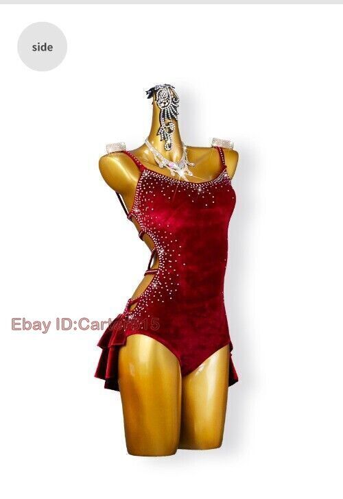 Red Velvet Latin Dance Dress Short Skirt Ballroom Costume Professional Cha-Cha image 10
