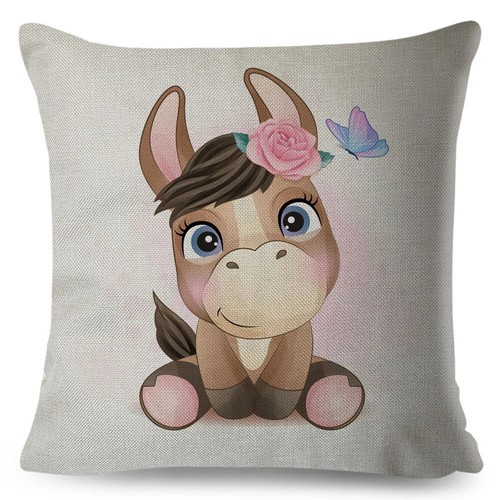 Cute Cartoon Animal Cushion Cover Decor Giraffe Cow Lion Elephant Print Pillow - Picture 27 of 45