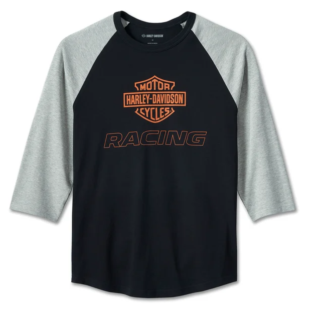 Harley-Davidson Mens Factory Raglan Racing Tee Colorblocked Black/Gray 2XL NWT