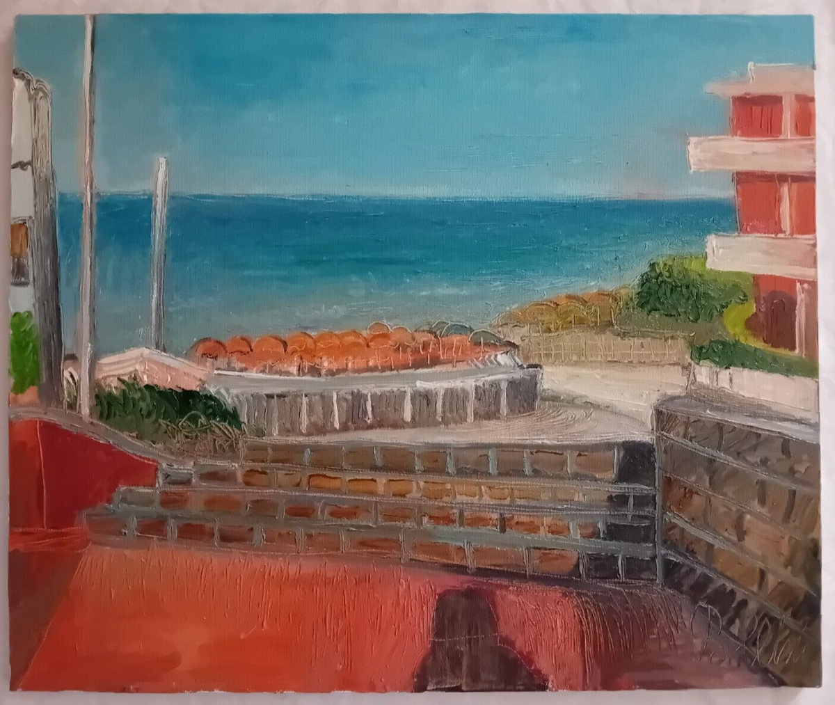 Dipinto Spiaggia marina Quadro Olio su tela 60x50 cm Firmato