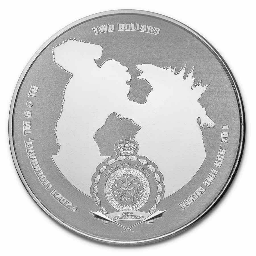 2021 $2 Godzilla Vs. Kong - Godzilla 1 oz 999 Silver BU Coin