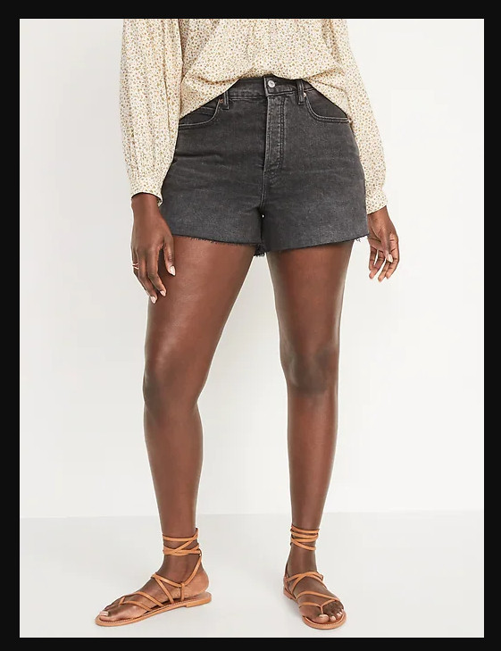 Women's Old Navy Higher High-Waisted Button-Fly Sky-Hi A-Line Black Cut-Off Jean