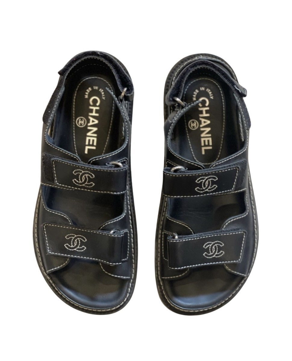 CHANEL ブラックレザー ミュール 36½ CHANEL サンダルミュールブラック36