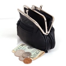 Black Genuine Leather Women's Coin Purse Change Holder Small