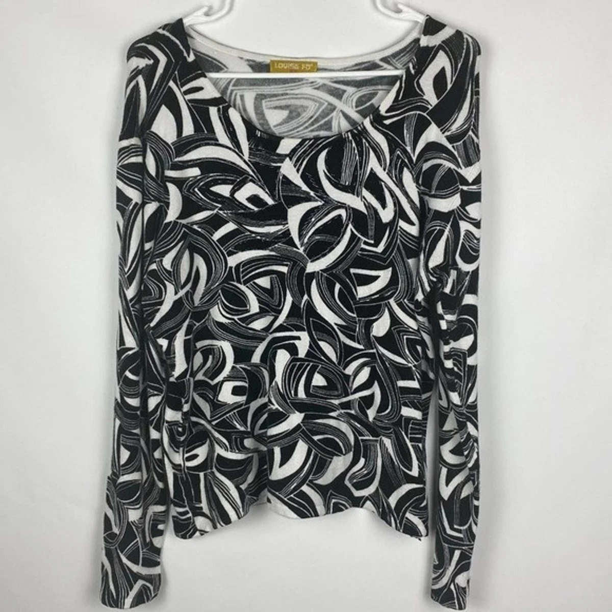 Louise FD Womens Sweater Medium Black White Lightweight Pullover Beaded Top  | eBay