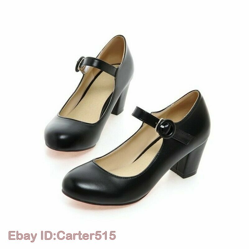 Women Mary Jane Shoes Round Toe Buckle Ankle Strap Dress