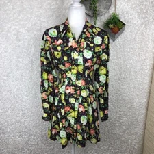 Fit And Flare Shirt Dress Reclaimed Vintage Black Floral Long Sleeve Size XS