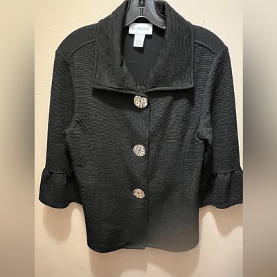 Peck & peck S black w silver button Blazer Jacket Old Money Quiet Luxury