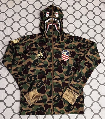 A Bathing Ape x Adidas SB Shark Hoodie Full Zip Camo Men's Size