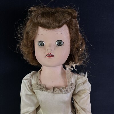 1950's 18” Hard Plastic Walking Doll w/ Red Hair, Open Mouth