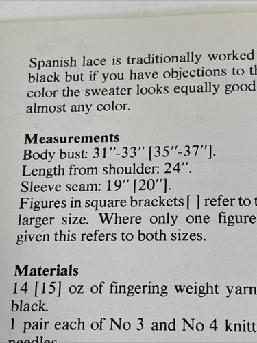Spanish Lace Sweater Women's Knitting Pattern Card - Picture 2 of 4