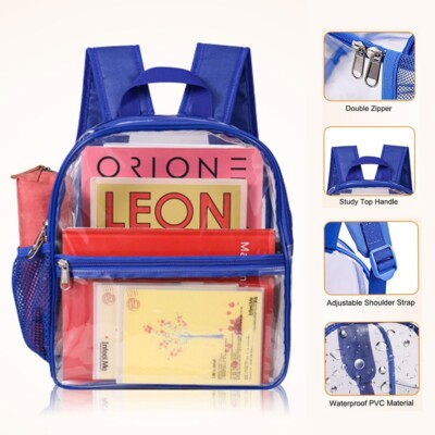 12'' Clear Backpack Extra Thick Stadium Approved Transparent Waterproof Carry Bag