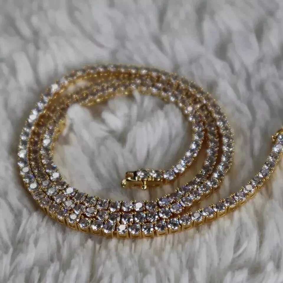 Collar Tenis Moissanita Blanca Corte Redondo 15Ct Chapado en Oro Amarillo 14K Foto 2 de 4