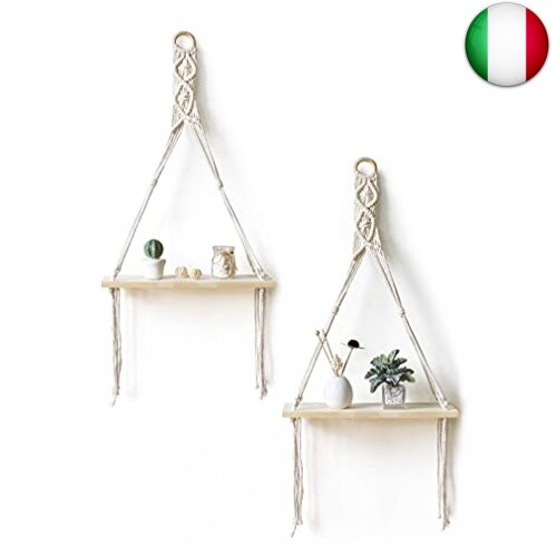 Afuly Mensole da Muro Legno Grezzo Boho Macrame Design Bagno/Cameretta/Balcone - Foto 8 di 9