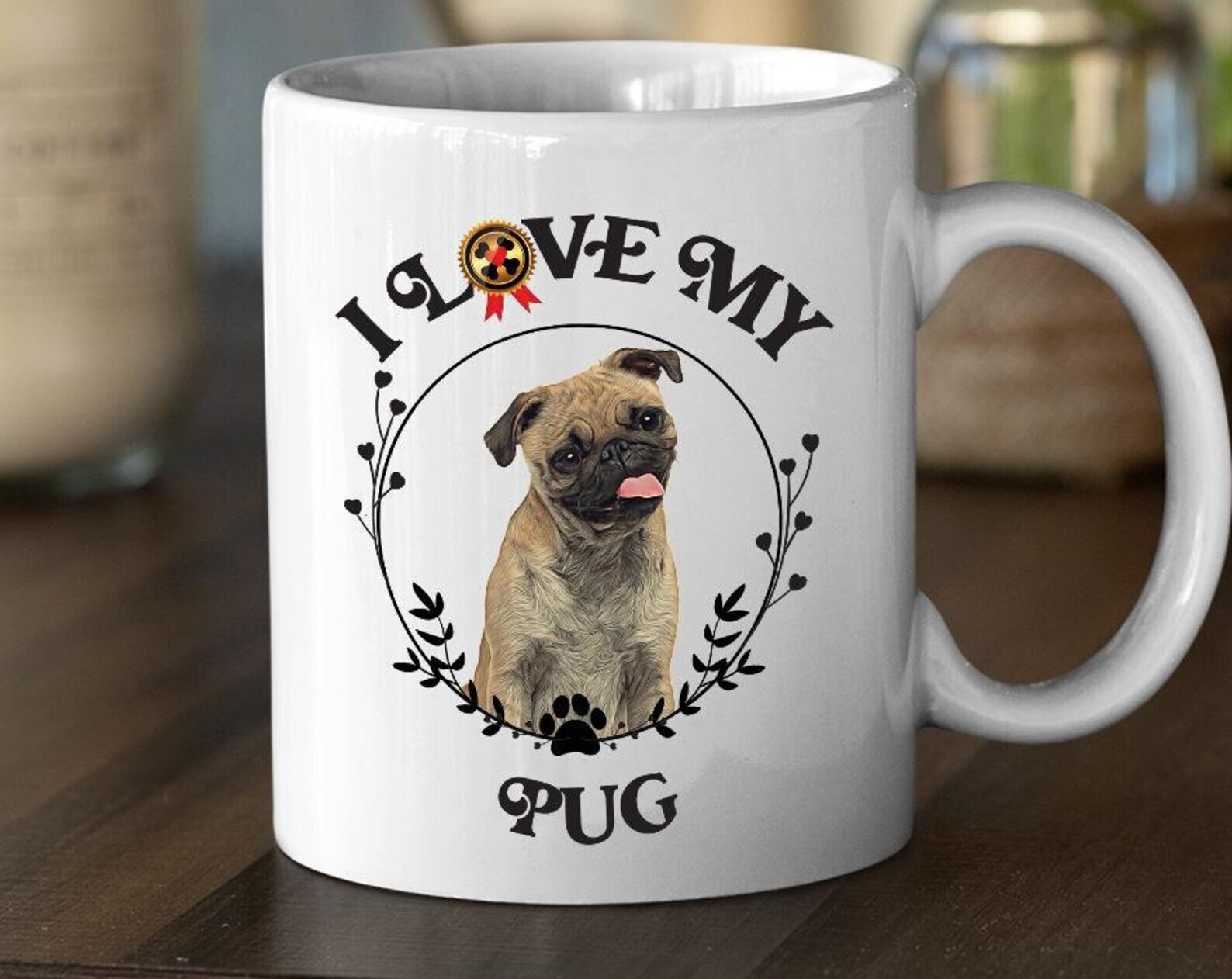 Cute White Pug Coffee Mug Gift for Pug Lovers and Owners