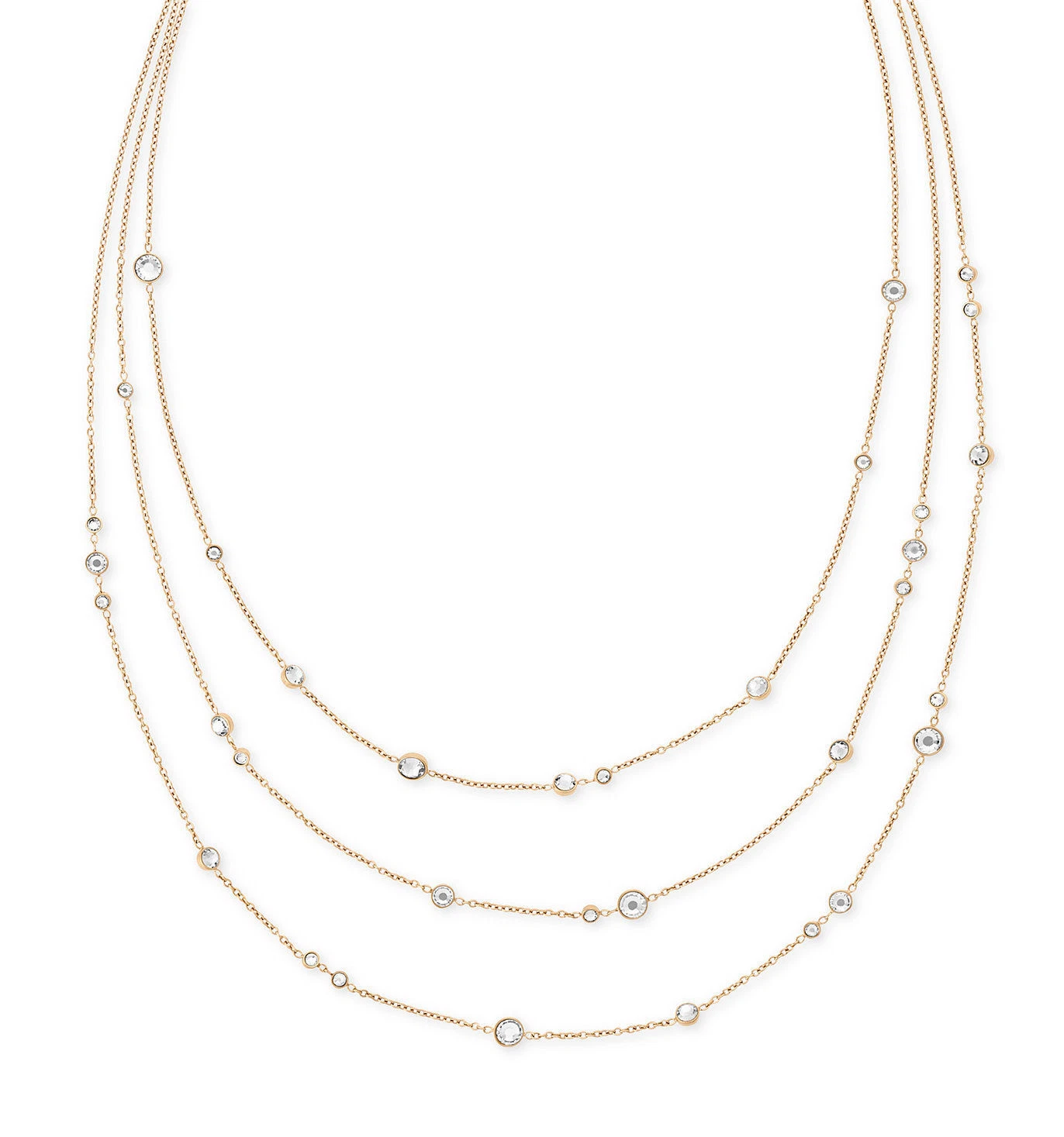 NUOVA CATENA MULTI FILO MICHAEL KORS TONO ORO BORCHIE CRISTALLO CZ COLLANA MKJ6005