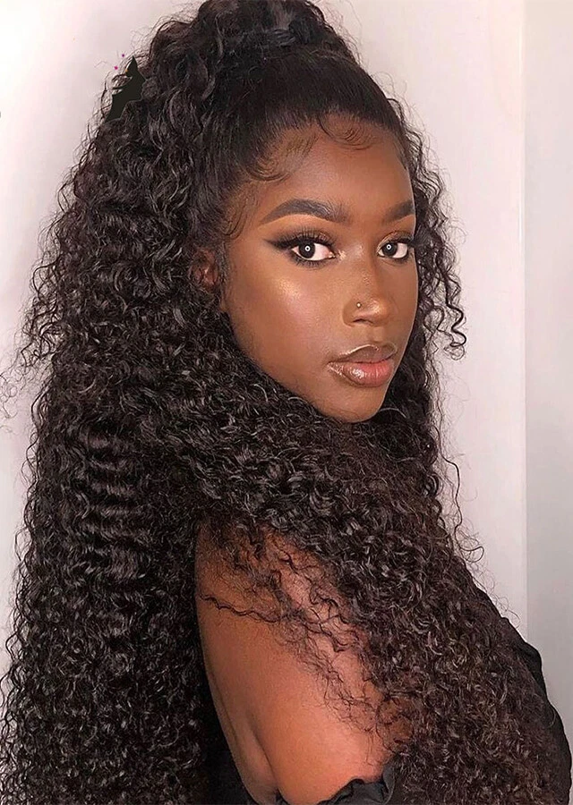 Long kinky curly lace clearance wig