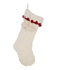 Glitzhome L88703 White Knitted White Pompom Christmas Hanging Stocking 22 in