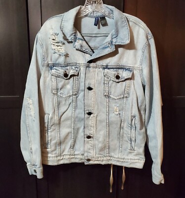 H&M Divided Jean Jacket Mens Medium Denim Light Wash Distressed Torn
