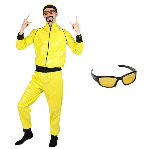 Mens Ali G Costume Rapper Yellow Suit 80s 1980s Adults Hip Hop Glasses Moustache - Picture 18 of 22