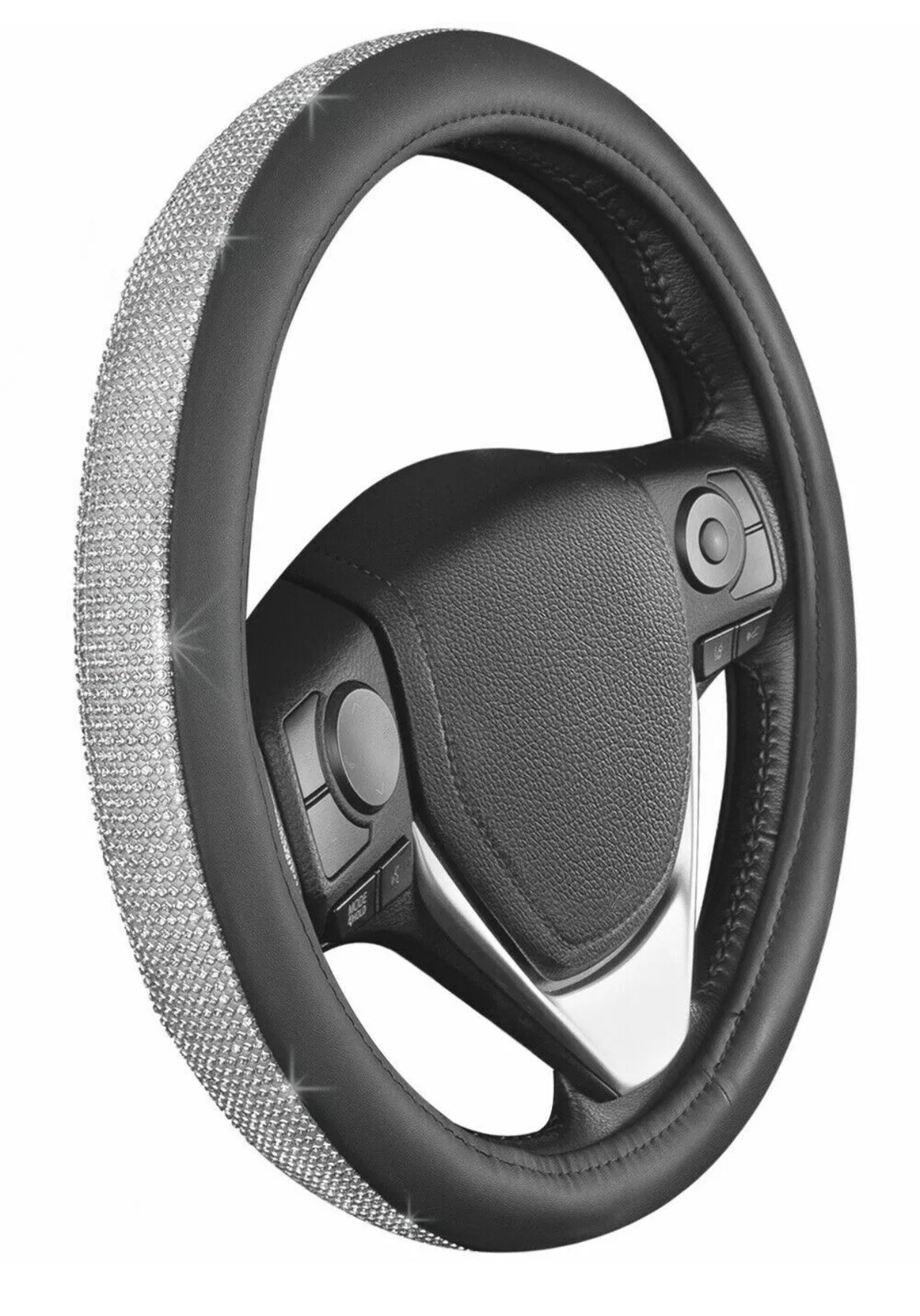 Bling Bling Leather Steering Wheel Cover w/ 9 Rows Crystals Women