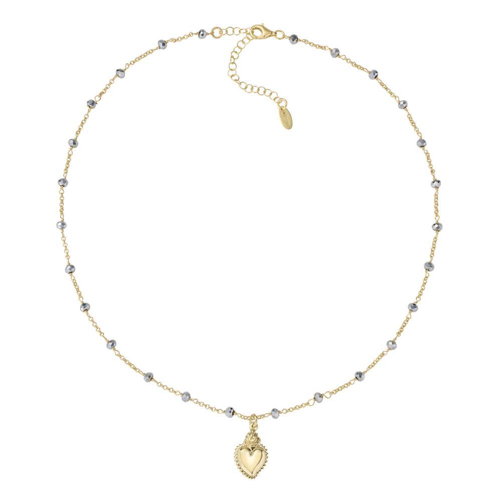 Collar de Mujer AMEN CLSCGGG 925% Plata Corazon Dorado