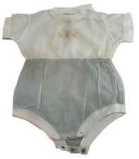 Vintage Baby Bodysuit Romper Seersucker Embroidered Teddy Waterproof Lining