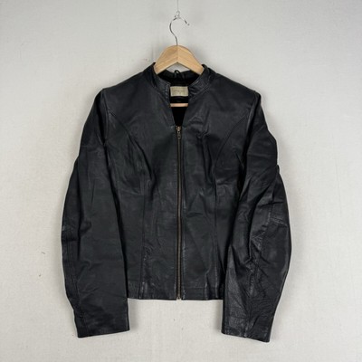 Images Echtleder Bikerjacke schwarz Damen durchgehender Reißverschluss Vintage Y2K Größe 12