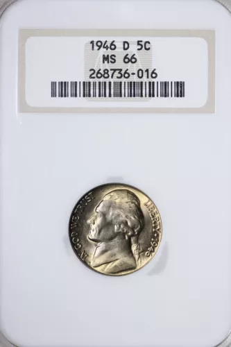 GEM BU 1946-D Jefferson Nickel NGC MS66 Big Fat Fatty Holder ZXCL