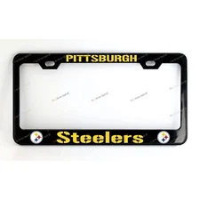 Pittsburgh Steelers Custom Made Black Metal License Plate Frame +Screw Caps