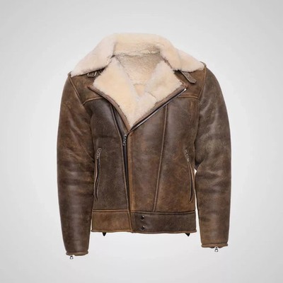 B4 Men's Flight Pilot RAF Aviator Real Shearling Sheepskin Leather Bomber Jacket