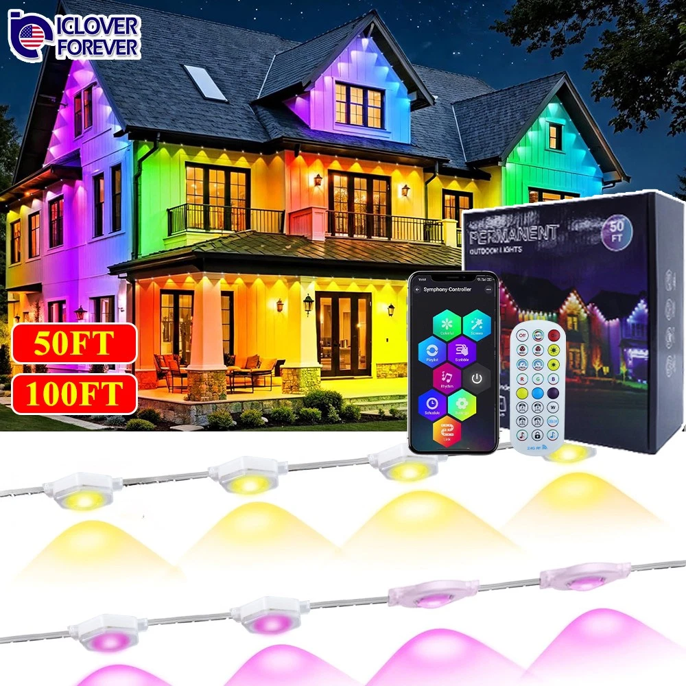 Smart Permanent Outdoor Lights Waterproof Eaves RGB Color Changing LED Decor